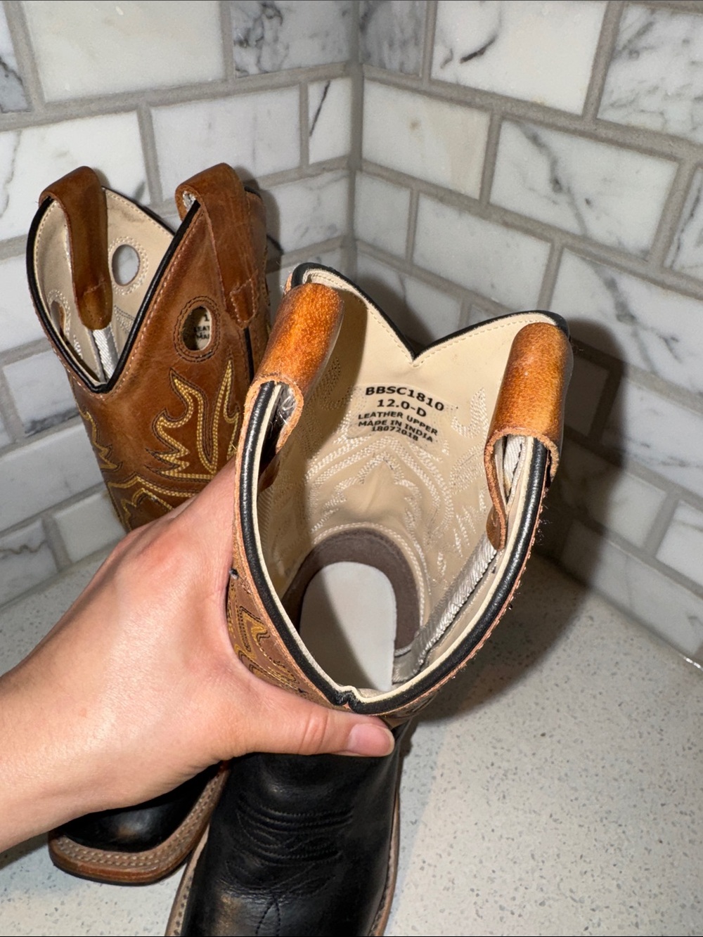 BOYS Two-Tone Brown & Black Western Boots - Picture 2 of 6